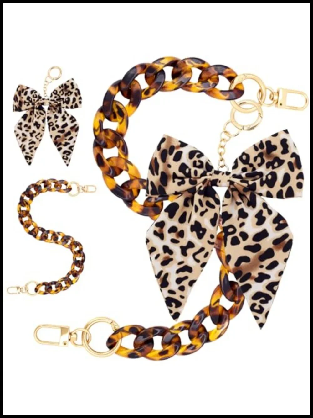 Leopard Bow Purse Charm Keychain with Bag Chain